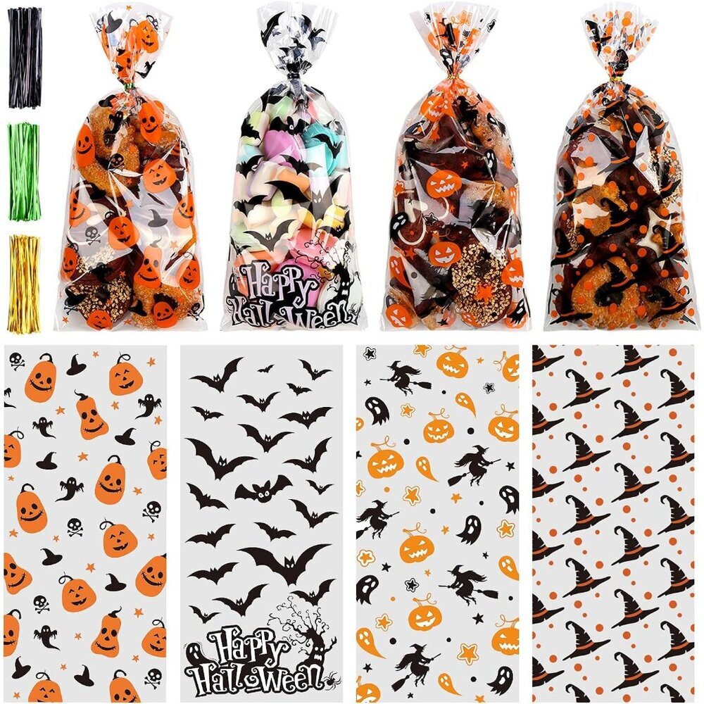 Halloween Cellophane Bags,180 PCS Halloween Clear Cellophane Candy Gift Treat Ba